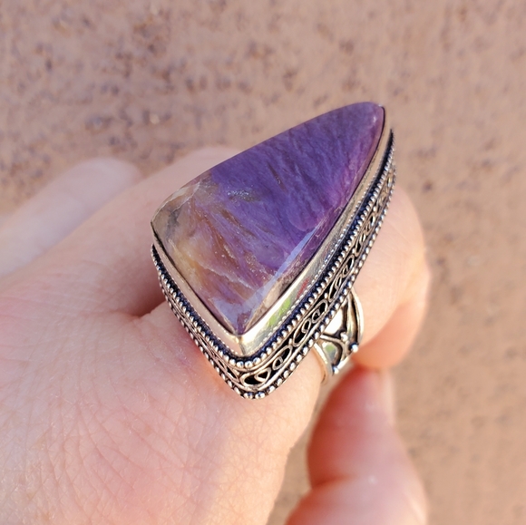 New Huge Charoite 925 Silver Statement Ring. - Picture 2 of 14